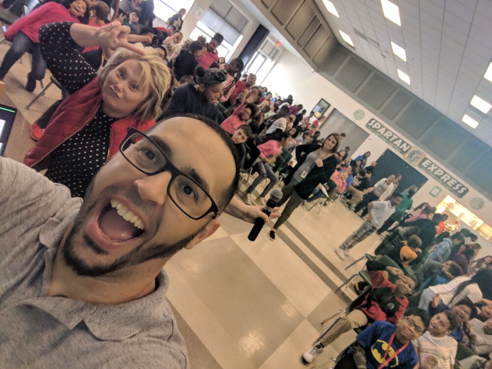 Eddie Cortes, youth speaker, at South View Uppoer Elementary School Assembly