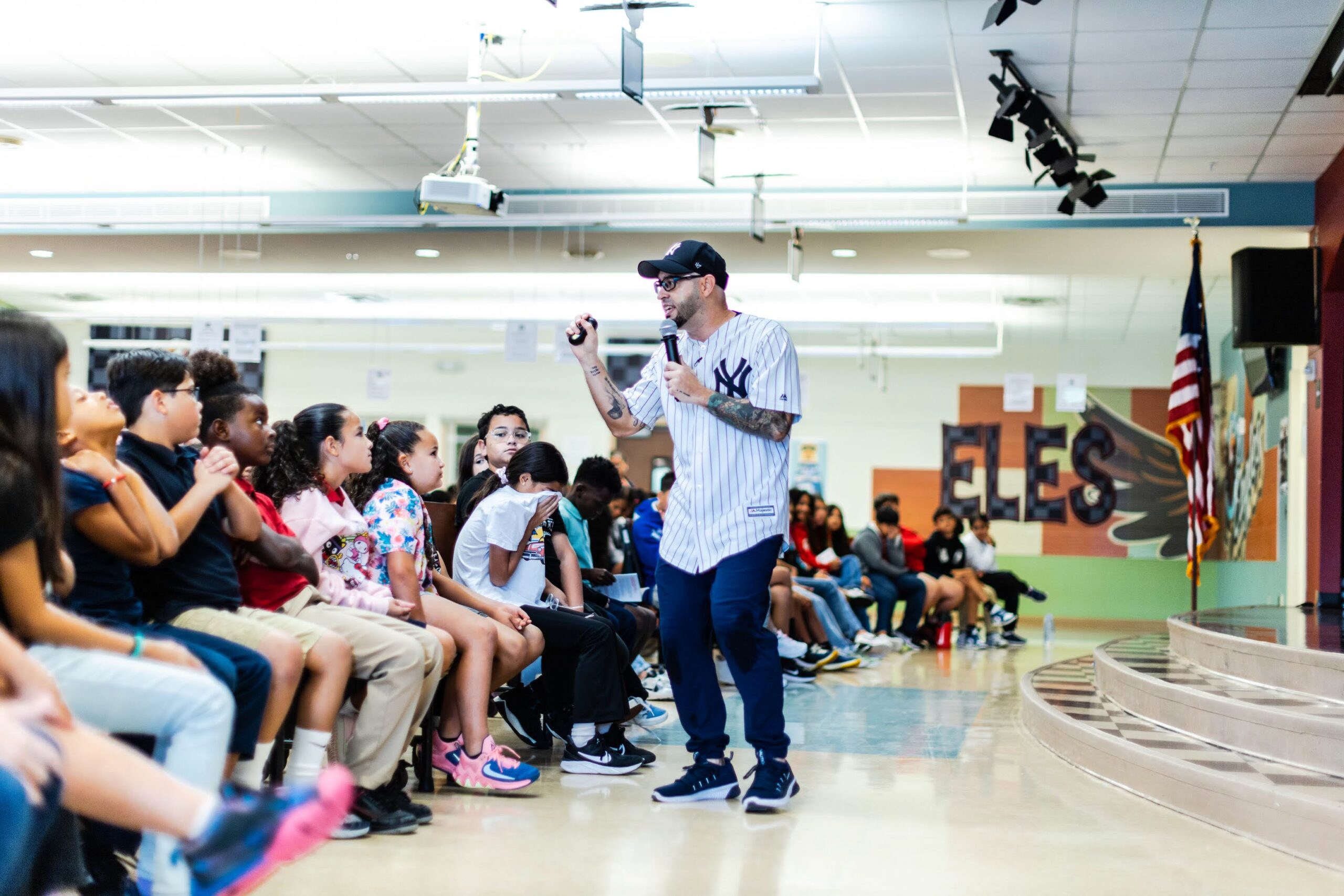 Middle School Youth Motivational Speaker Eddie Cortes at School Assembly